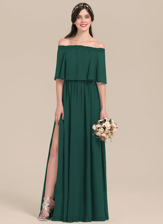 Neckline SplitFront A-Line Length Off-the-Shoulder Floor-Length Fabric Silhouette Embellishment Adriana A-Line/Princess Sleeveless Bridesmaid Dresses