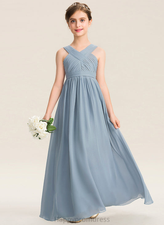 Junior Bridesmaid Dresses Ada Chiffon Floor-Length A-Line With V-neck Ruffle