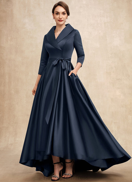 Bow(s) of Pockets A-Line Bride Nancy the Satin Mother of the Bride Dresses Asymmetrical V-neck With Dress Mother