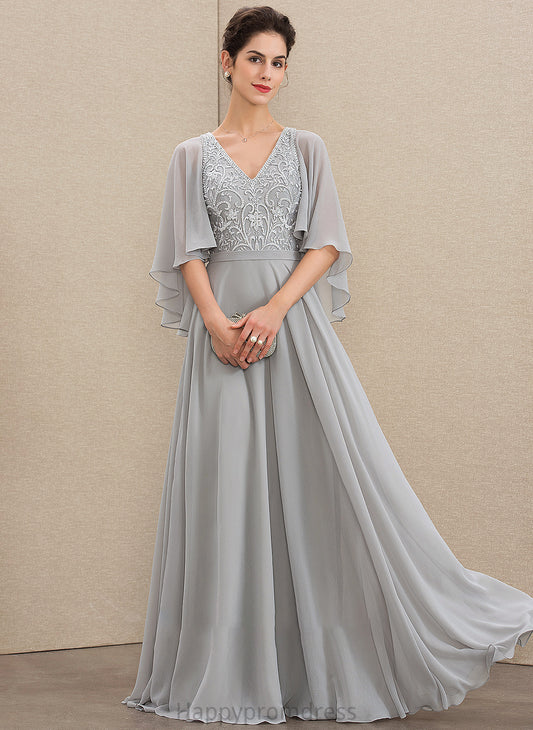 Zariah Floor-Length V-neck Bride Dress A-Line Beading Mother the Mother of the Bride Dresses of Lace With Sequins Chiffon