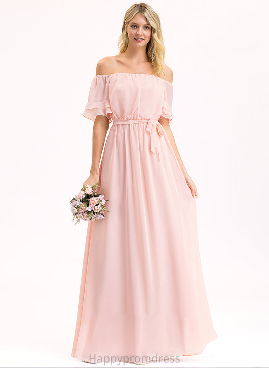 Neckline Bow(s) Length A-Line Floor-Length Fabric Off-the-Shoulder CascadingRuffles Embellishment Silhouette Deborah Sleeveless Bridesmaid Dresses