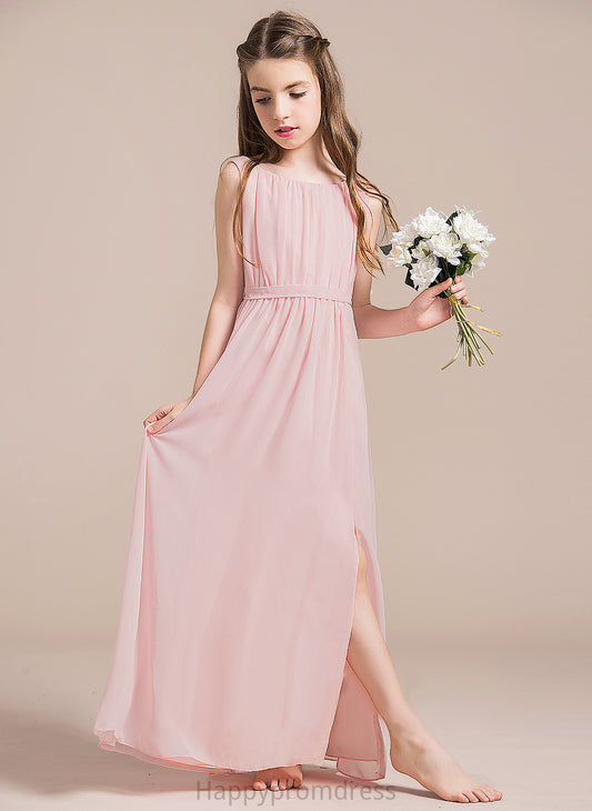 Ruffle Neck Junior Bridesmaid Dresses A-Line Chiffon With Scoop Split Floor-Length Front Janiyah