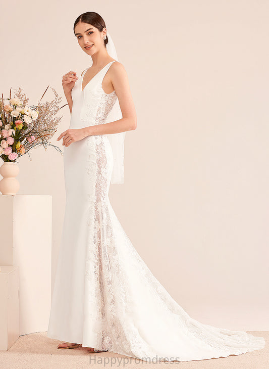 Wedding Dresses V-neck Trumpet/Mermaid Wedding Train Diamond Dress With Lace Court