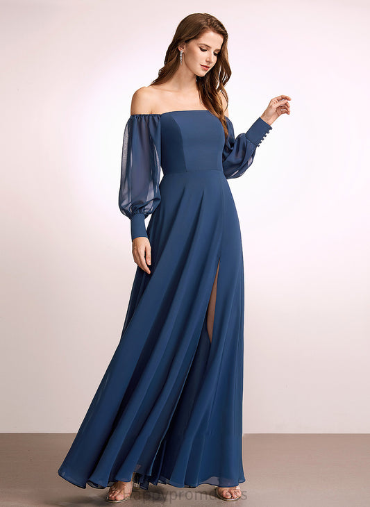 Length Floor-Length Fabric Silhouette Neckline SplitFront A-Line Off-the-Shoulder Embellishment Martha Floor Length Straps Bridesmaid Dresses