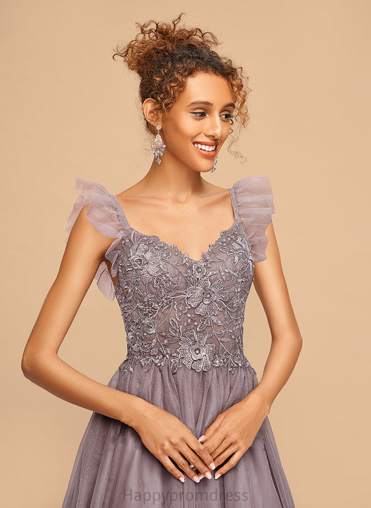 Homecoming Dresses Amiah Homecoming V-neck Tulle Dress Lace Cascading A-Line Ruffles With Knee-Length