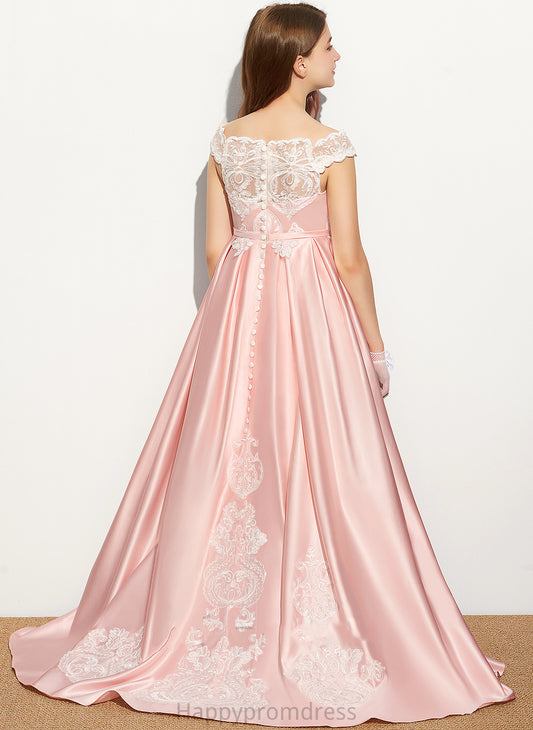 Sweep Off-the-Shoulder Ashlyn Ball-Gown/Princess Train Lace Junior Bridesmaid Dresses Satin