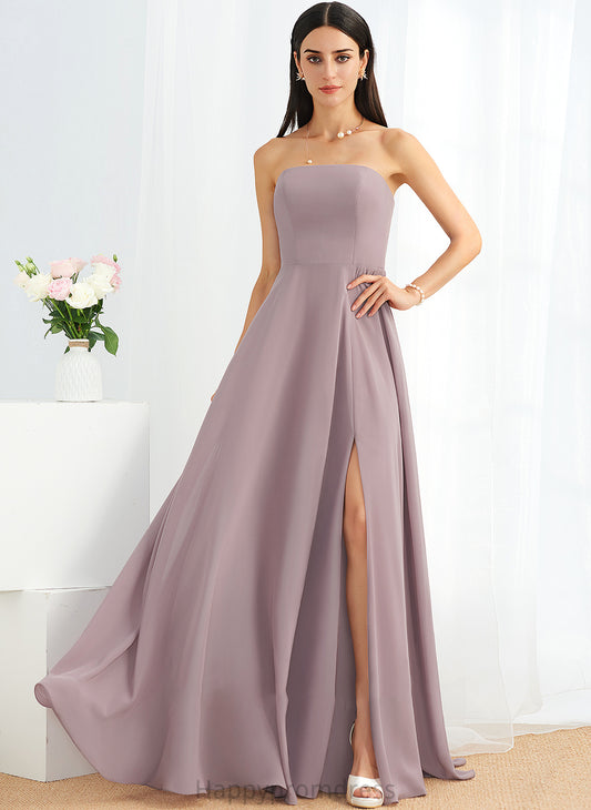 Silhouette SplitFront Floor-Length Fabric Strapless Neckline A-Line Length Embellishment Nyla Spaghetti Staps Floor Length Bridesmaid Dresses