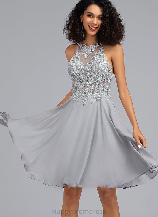 Scoop Prom Dresses Alani Knee-Length Sequins Neck A-Line With Chiffon