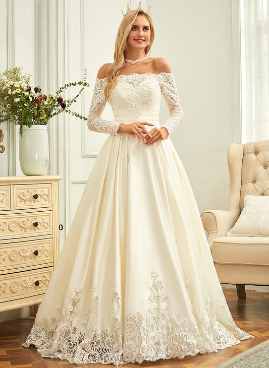 Ball-Gown/Princess Wedding Dresses Sequins Dress Train With Beading Satin Wedding Damaris Sweep