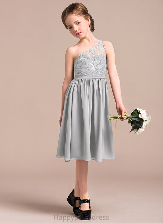 Lace Holly A-Line One-Shoulder Junior Bridesmaid Dresses Chiffon Knee-Length