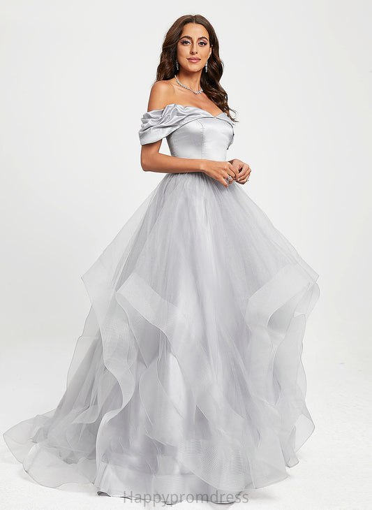 Ball-Gown/Princess Sweep Prom Dresses Tulle Jaiden Train Off-the-Shoulder