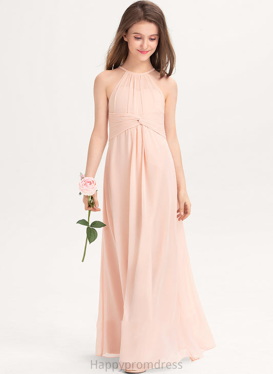 Scoop Chiffon Neck Ruffle With Shania Junior Bridesmaid Dresses Floor-Length A-Line