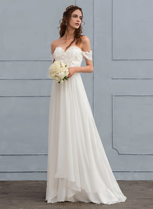 Train Off-the-Shoulder Sweep Beading With Wedding Dresses Flower(s) Neveah A-Line Wedding Lace Chiffon Dress