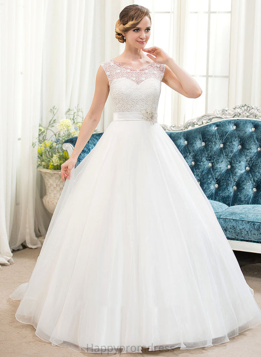 Dress Wedding Scoop With Sequins Wedding Dresses Sweep Organza Beading Neck Lace Ball-Gown/Princess Train Gill