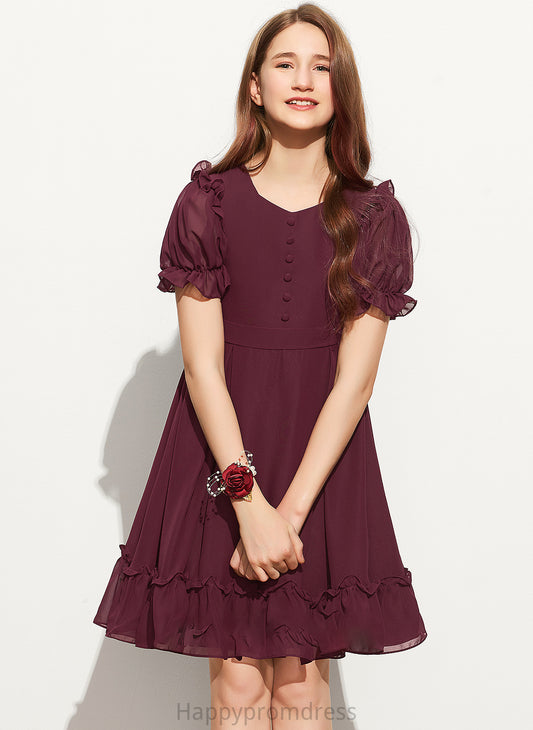 Scoop Neck Ruffles A-Line Cascading Junior Bridesmaid Dresses Knee-Length With Chiffon Bow(s) Kyla