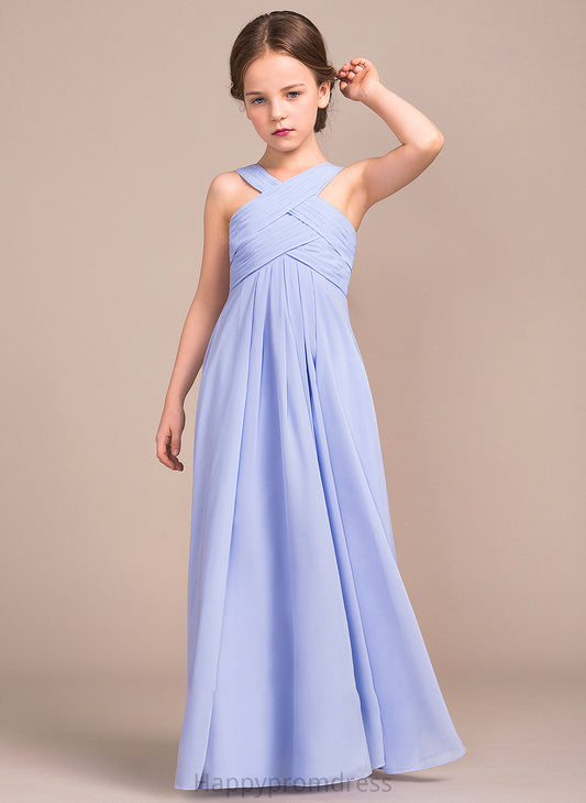 Sylvia V-neck Floor-Length With Chiffon Junior Bridesmaid Dresses A-Line Ruffle