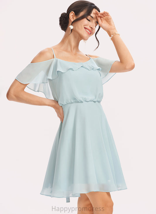 A-Line Short/Mini CascadingRuffles Length Neckline Silhouette Embellishment V-neck Fabric Katrina Sleeveless A-Line/Princess Bridesmaid Dresses