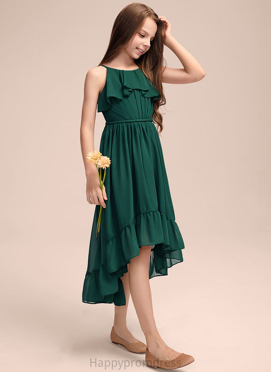 Neck With Cascading Ruffles Asymmetrical Lillie A-Line Chiffon Scoop Junior Bridesmaid Dresses