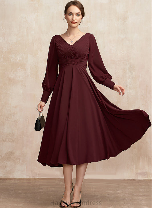 the Bride With of Ruffle A-Line Mother V-neck Aryana Dress Tea-Length Mother of the Bride Dresses