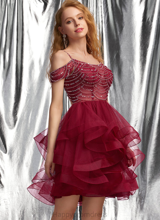 Beading Homecoming Homecoming Dresses Sequins Scoop Ball-Gown/Princess Short/Mini Rose Dress Tulle With Neck