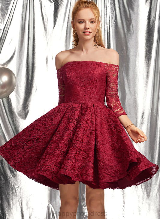 Short/Mini Ruffle Hope With Off-the-Shoulder Lace A-Line Homecoming Dress Homecoming Dresses