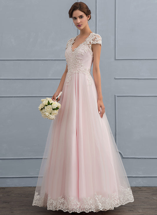 V-neck Lace Ball-Gown/Princess Dress Beading With Elva Tulle Wedding Dresses Wedding Floor-Length Sequins