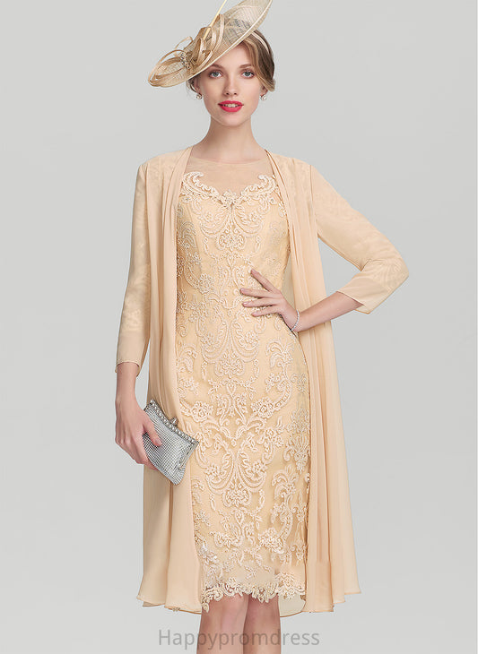 Pearl Lace Knee-Length the Bride Mother Dress of Sequins With Mother of the Bride Dresses Sheath/Column Beading Neck Scoop