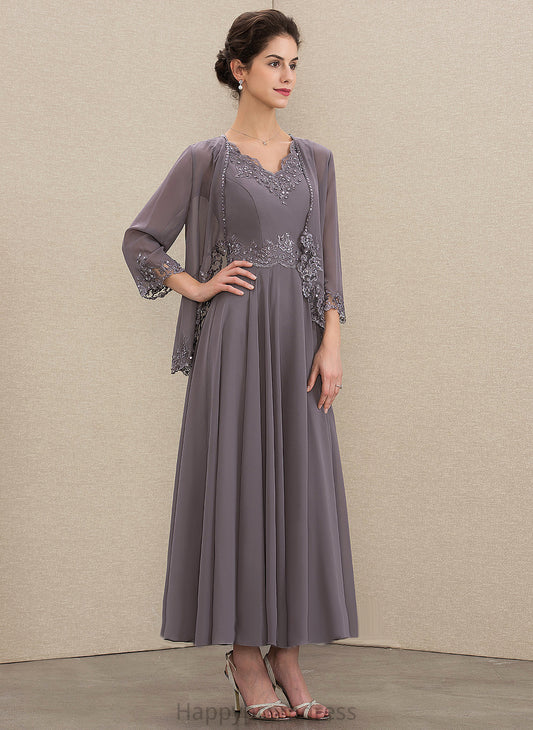 Beading Lace Bride Chiffon V-neck Dress A-Line With of Mother Ankle-Length Maliyah Appliques the Sequins Mother of the Bride Dresses