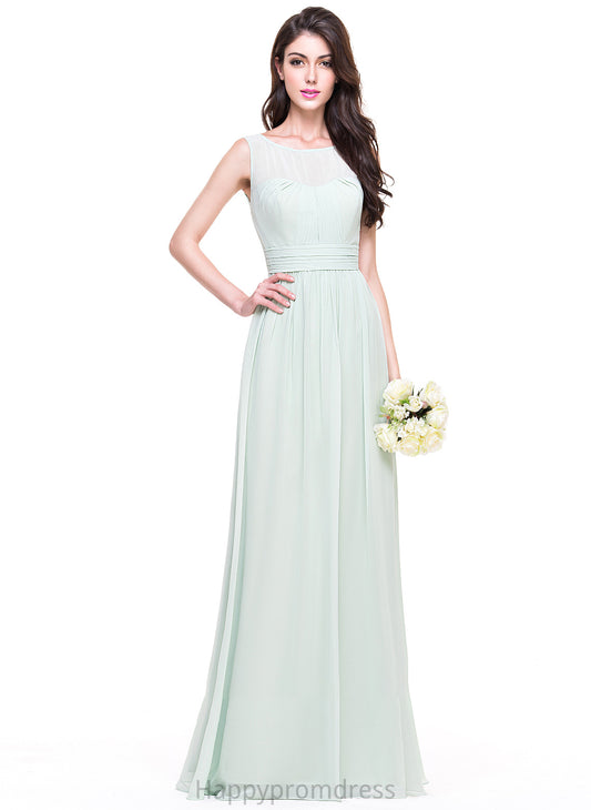 A-Line Fabric ScoopNeck Ruffle Silhouette Floor-Length Embellishment Length Neckline Winnie Natural Waist A-Line/Princess Bridesmaid Dresses