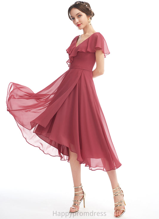 A-Line Dress Cocktail V-neck Asymmetrical With Chiffon Gianna Ruffle Cocktail Dresses