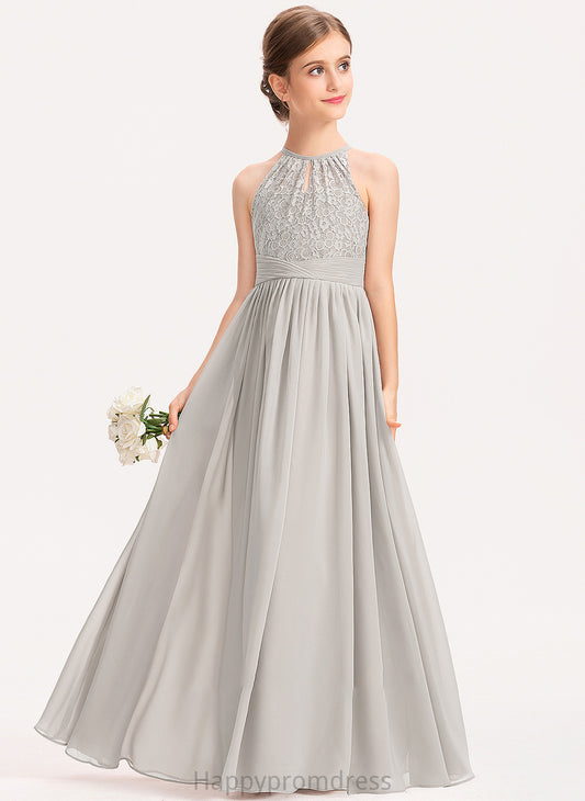 Floor-Length Ruffle Lace With Neck Scoop Chiffon A-Line Junior Bridesmaid Dresses Amy