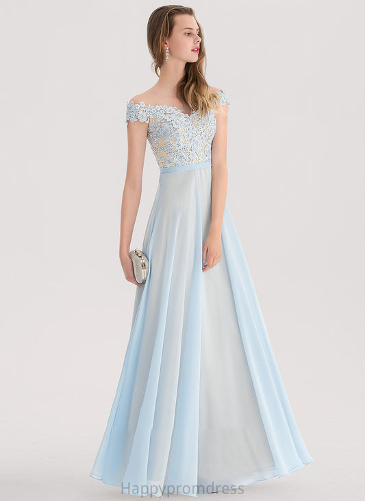 With Off-the-Shoulder Prom Dresses A-Line Chiffon Sequins Beading Samara Floor-Length