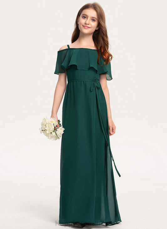 Floor-Length Bow(s) A-Line Junior Bridesmaid Dresses Chiffon With Off-the-Shoulder Lillianna