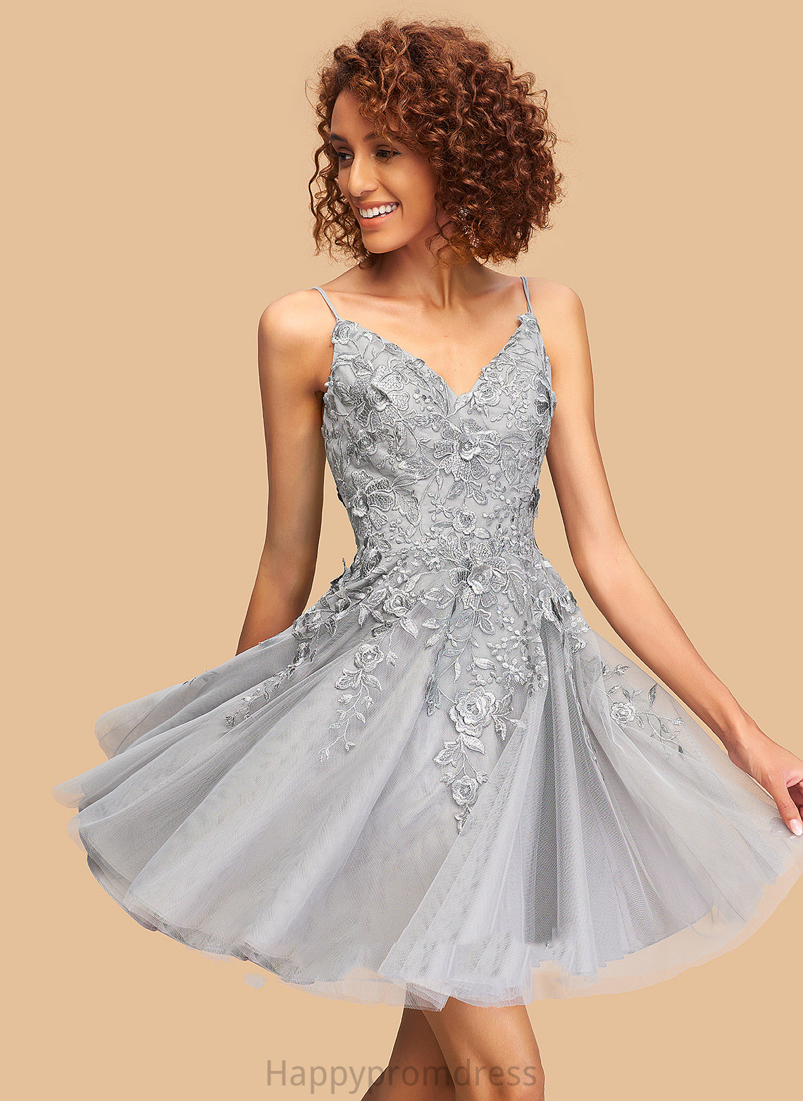 Tulle Dress V-neck Short/Mini A-Line Lace Homecoming Homecoming Dresses With Mckenzie