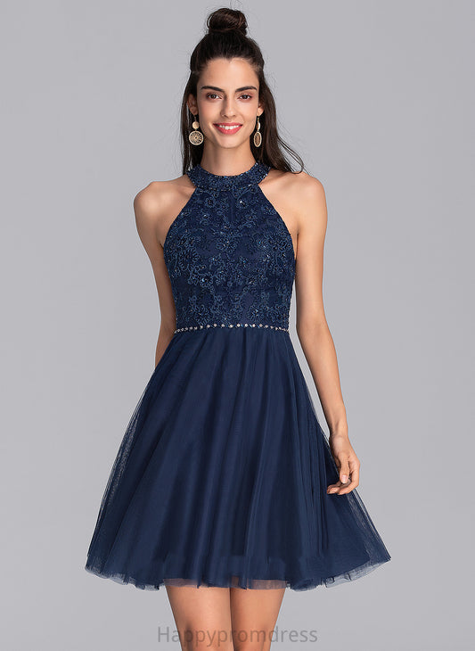 Neck Aniya Tulle Short/Mini Homecoming Dresses Lace With Homecoming Beading A-Line Scoop Dress