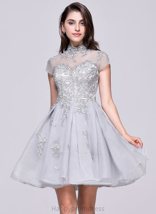 Organza Lace High Appliques With Lace Homecoming Dress Homecoming Dresses Neck Tulle Nicky A-Line Short/Mini