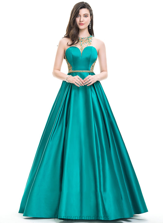 Prom Dresses With Scoop Rayna Ball-Gown/Princess Sequins Neck Floor-Length Satin Beading