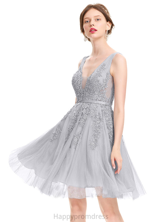 Kaylynn V-neck Homecoming Homecoming Dresses With Tulle Beading Lace Dress Sequins Knee-Length A-Line