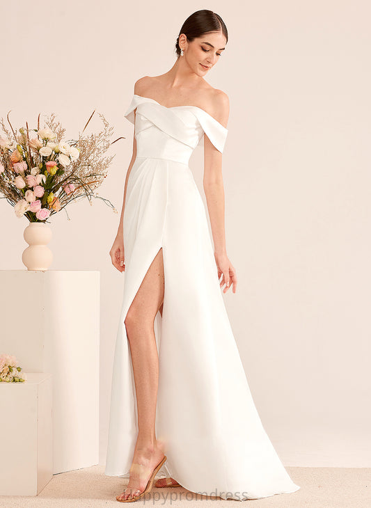 With Off-the-Shoulder Dress Sweep Train Amira Ruffle Front Wedding Wedding Dresses Split A-Line