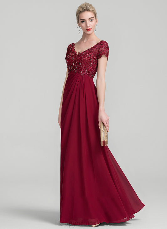 With of Bride Floor-Length Beading Chiffon Dress the Lace Ruffle Mother Mother of the Bride Dresses Lydia A-Line V-neck