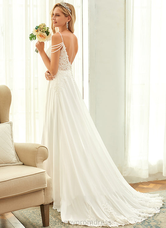 With Dress Chiffon A-Line V-neck Train Lace Wedding Dresses Adalyn Sweep Sequins Beading Wedding