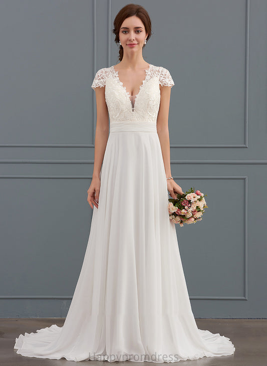 Sweep With Wedding Dresses Alula Chiffon V-neck Wedding Ruffle Dress A-Line Train