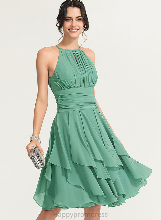 Chiffon Scoop Dress Cocktail Cocktail Dresses Ruffles Juliana Knee-Length Cascading Ruffle A-Line Neck With