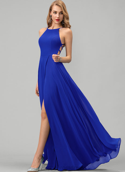 Floor-Length With Vera Front Prom Dresses Scoop Split Neck Chiffon A-Line