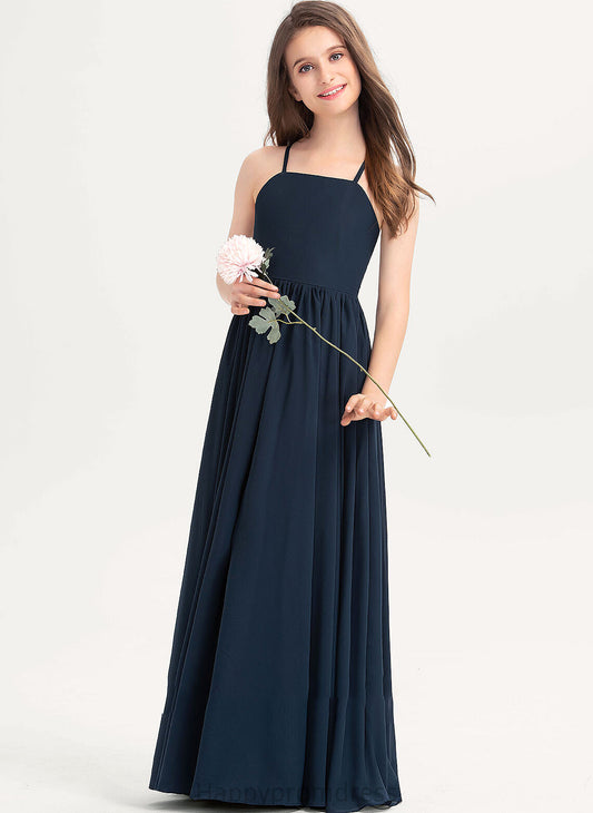 Floor-Length Junior Bridesmaid Dresses Neckline A-Line Chelsea Chiffon With Bow(s) Square