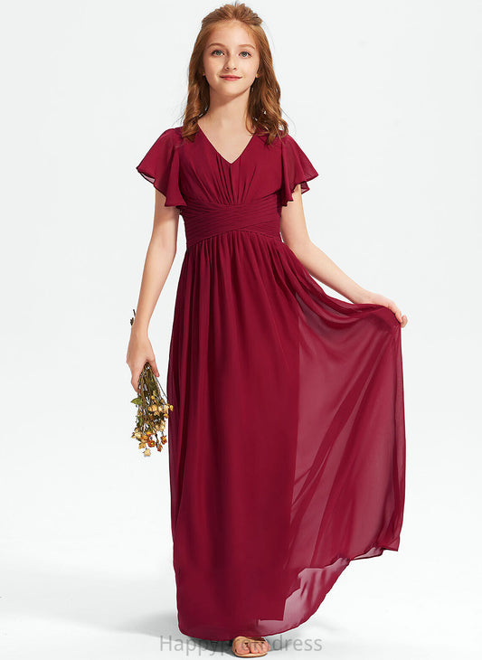 Chiffon Junior Bridesmaid Dresses Floor-Length With Ruffle A-Line Lilianna V-neck