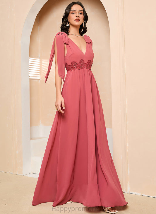 V-neck Ankle-Length Prom Dresses A-Line Raina Bow(s) With