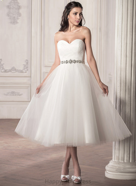 Dress Wedding Tori With A-Line Tulle Ruffle Sequins Tea-Length Wedding Dresses Beading Sweetheart