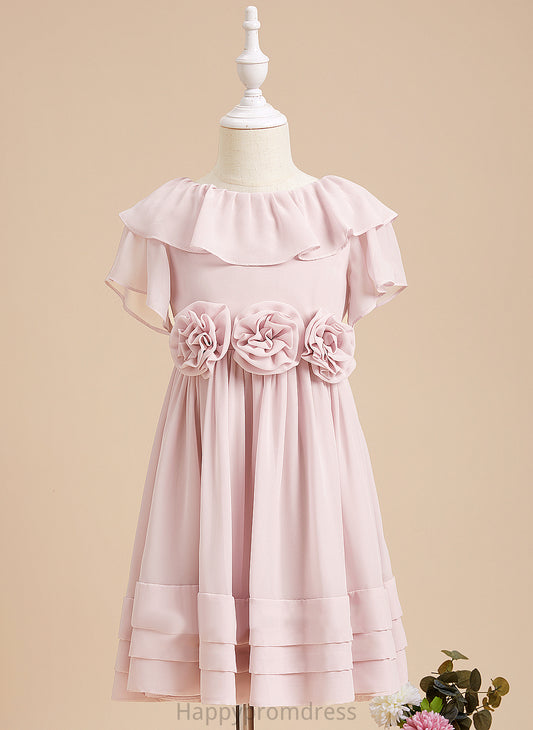 Neck Back With A-Line Scoop Dress Girl Ruffles/Flower(s)/V Knee-length Flower Flower Girl Dresses Sleeves - Kierra Chiffon Short