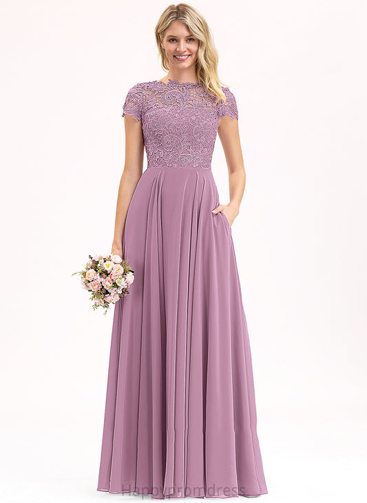 Floor-Length Scoop Neck With A-Line Lace Chiffon Mylie Pockets Prom Dresses